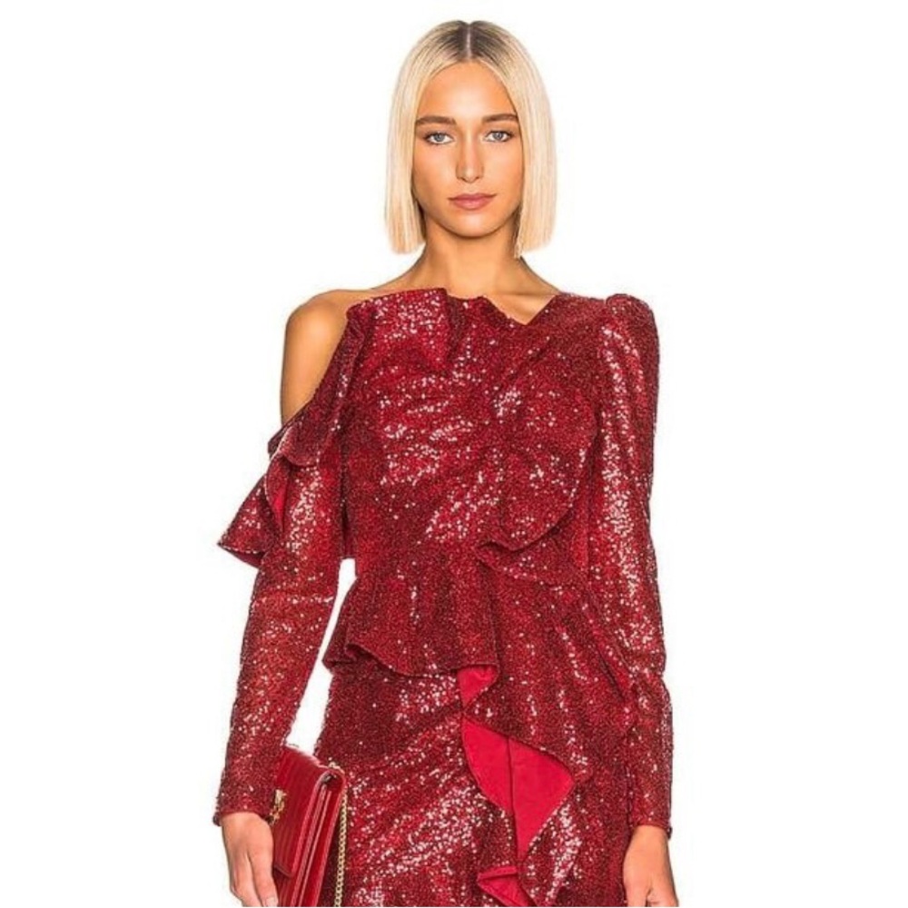 Self-Portrait Red Sequin Blouse